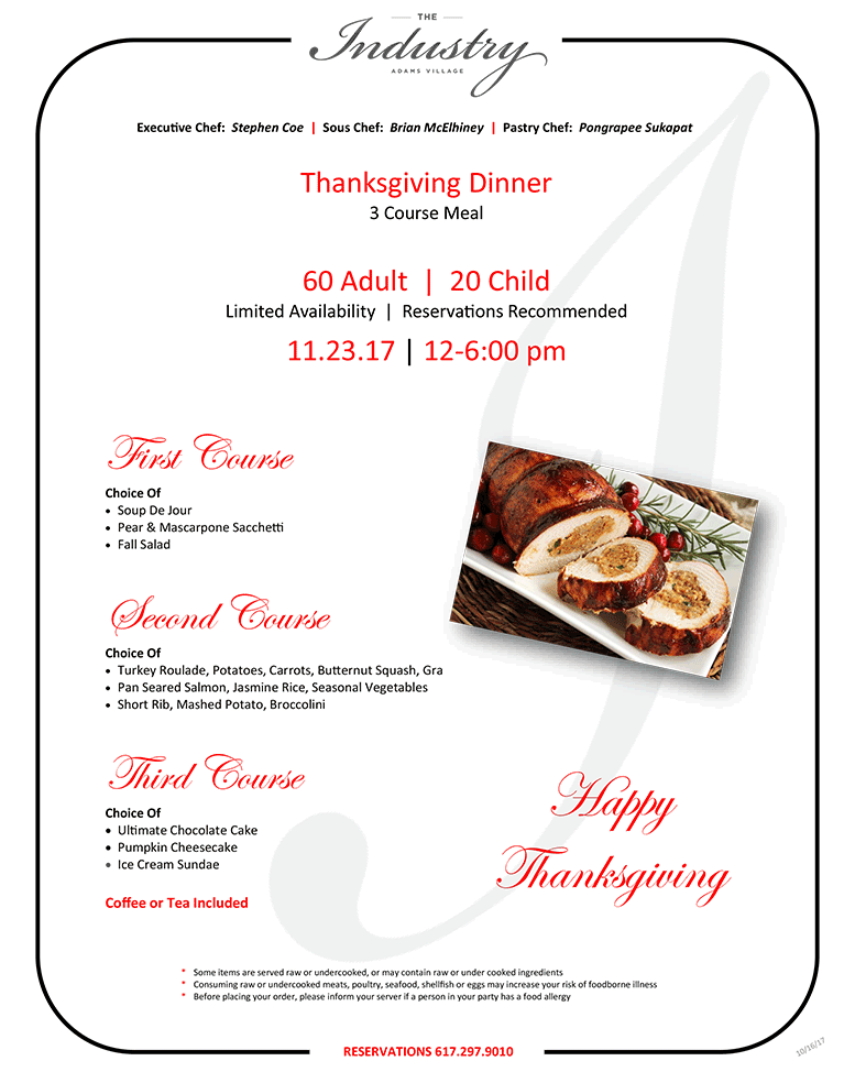 The Industry thanksgiving menu