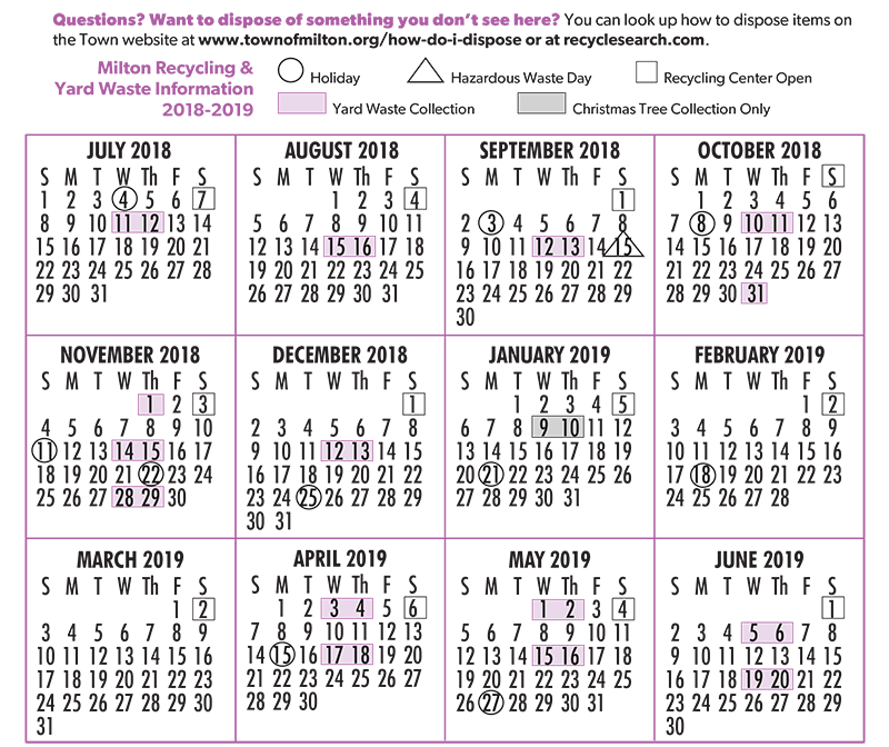 milton yard waste calendar 2018