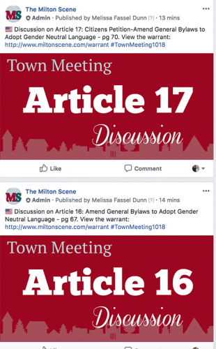Milton Town Meeting 2018 articles