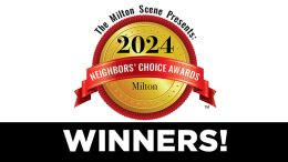 An image of a gold badge with a red ribbon announcing the 2024 Milton Neighbors' Choice Award by The Milton Scene above the word "Winners!" in bold white text.