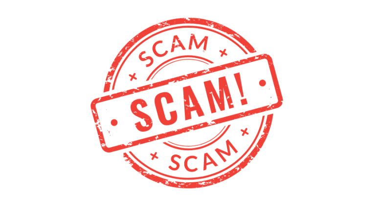 A red, circular stamp with the word "SCAM!" in bold letters at the center and "SCAM" repeated around the perimeter serves as a stark warning from Register O'Donnell to Norfolk County homeowners about potential deed scams.