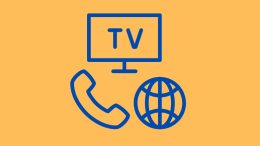 Image of a blue TV, phone, and globe icon on an orange background, representing communication and media. This vibrant scene highlights the advantages of Spectrum Mobile's versatile phone plans.