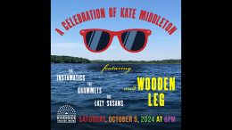 Event poster for "A Celebration of Kate Middleton" featuring The Insynmatics, The Grommets, The Lazy Susans, and Wooden Leg. Riverside Theatre Works, Saturday, Oct. 5, 2024, at 6 PM.