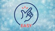 Illustration of a hand snapping fingers inside a circle with the word "EASY" below, set against a snowy, blue background. Perfect for Small Business Corner, it symbolizes managing stress and workload during the busy holiday season with simplicity.