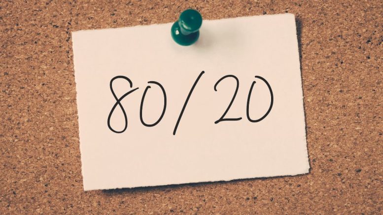 Note pinned to a corkboard with "80/20" written on it.