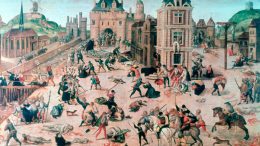 The historical painting, reminiscent of the chaos of the Boston Massacre, depicts a battle scene in a medieval town. With soldiers and civilians clashing amidst the turmoil, it's an evocative image akin to Judge Dennis Curran's "Blood in the Snow" talk on January 7, 2025.